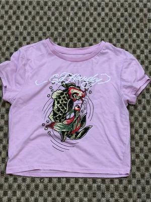 Women’s Ed Hardy Y2K Bubblegum Koi Fish Baby Tee Size Medium thumbnail 2