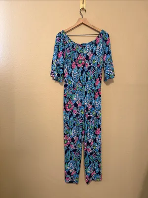 Lilly Pulitzer Calla off-the-shoulder floral jumpsuit size Medium thumbnail 5