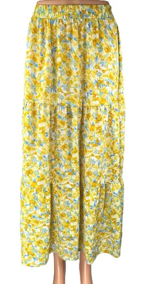 Shein Yellow Floral Tiered Cottage Peasant Pull On A Line Maxi Skirt Size 6 thumbnail 1