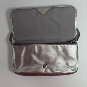 Coach Small Ashley Baguette Clutch Metallic Silver Leather Pleated Logo Y2K thumbnail 6