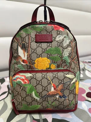Gucci GG Canvas Backpack with Red Trim and Multicolor Floral Print thumbnail 1
