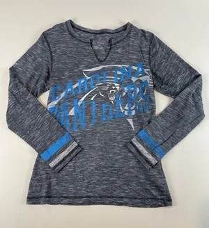 Majestic Womens Gray Carolina Panthers Long Sleeve V Neck Top M thumbnail 1