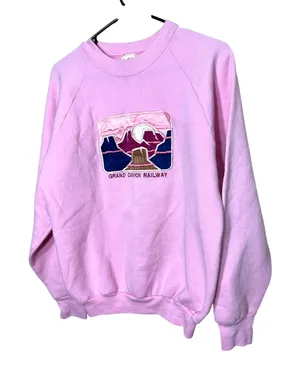 Vintage Grand Canyon Railway‎ Graphic Sweatshirt Pink Embroidered Souvenir L thumbnail 1