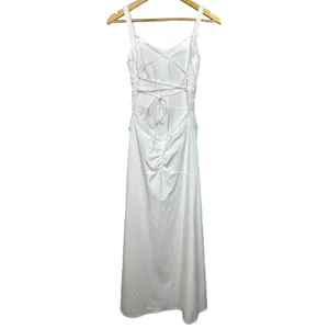 NWOT Halara White Ruched Lace Up Open Back Bodycon Pencil Maxi Dress Size M thumbnail 12