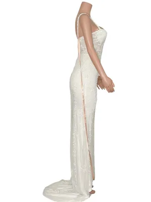 LULUS Luxe Bridal Momentous Love Beaded Bustier Mesh Mermaid Maxi Dress,White,XS thumbnail 7