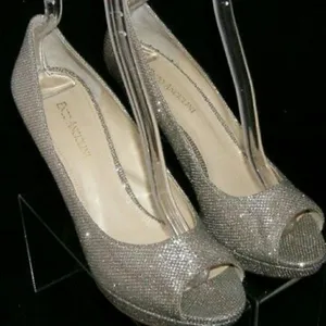 Enzo Angiolini silver sparkle peep toe platform thumbnail 1