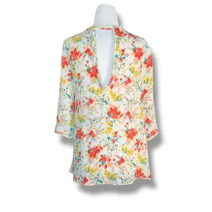 Zara‎ Basic Top Floral Chiffon Blouse Open Back Deep Vneck Flowy Boho Spring XS thumbnail 8