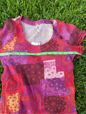 Free People Garner Mesh Patchwork Top XS NWT Sparkling Wine thumbnail 6