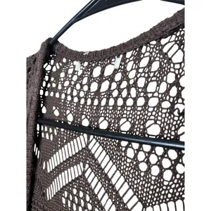 Brown Crochet Knit Long Sleeves Open Front Long Cardigan Womens Size‎ L thumbnail 5