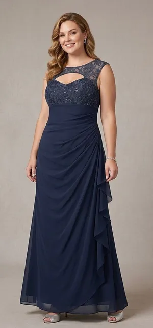 B&A Navy Lace Bodice Maxi Dress with Keyhole Detail thumbnail 1