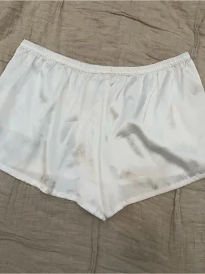 White satiny shorts with light blue piping, size L #bride #wedding thumbnail 4