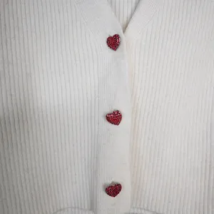 Witty Fox Women's S Rhinestone Heart Button Up Cropped Cardigan Sweater thumbnail 7