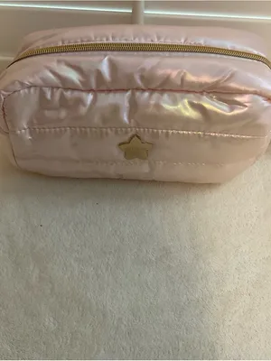Iridescent Pink Quilted Cosmetic Bag with Star Accent thumbnail 5