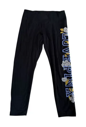 PINK Victoria's Secret Black Leggings with Floral and Lettering thumbnail 1