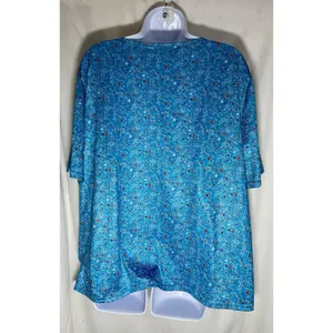 Women's Blue Floral V-Neck Short Sleeve Knit Sleepwear Top Polyester/Spandex 5XL thumbnail 2