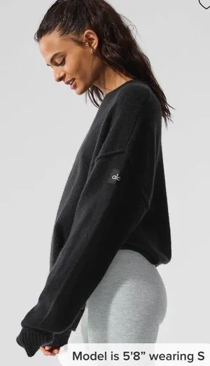 ALO Yoga NWT Unisex Wool Cashmere New Class Crewneck Sweater Black Size M thumbnail 1