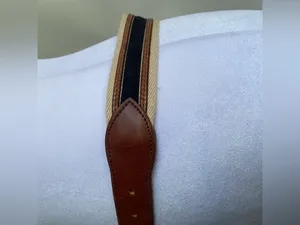 Bogner vintage canvas striped leather buckle belt preppy 80s casual coastal S thumbnail 6