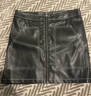 NWT Black Faux Leather Mini Skirt with Front Zip and Contrast Stitching thumbnail 1