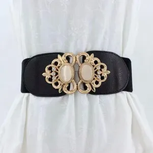 Golden Double Buckle Black Waspie Belt Stretchy Elastic Accentuating‎ Waist Band thumbnail 15