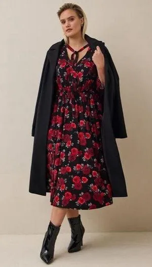 Womens Size 2 2X Torrid Midi Neck Tie Floral Dress NWT thumbnail 1