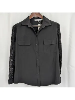 Deadstock Lovers + Friends Lace Sleeve Black Collared Shirt Small thumbnail 6