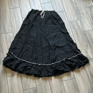 12th Tribe Black Maxi A-Line Skirt with Ruffled Tie Front thumbnail 1