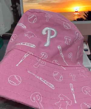 Pink Embroidered 'P' Bucket Hat for Women thumbnail 1
