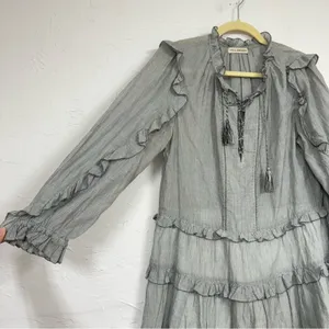 Ulla Johnson Grey Cotton Tiered Mini Dress Womens 6 Boho Romantic Casual Cottage thumbnail 16
