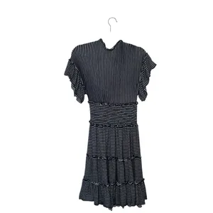 Max Studio Small Navy Jersey Smocked Waist Tiered Stripe‎ Dress Cottagecore thumbnail 3