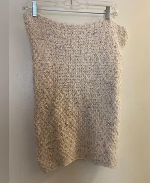 Betsey Johnson Ivory Jeweled Cable Knit Crochet Infinity Cowl Neck Scarf thumbnail 1