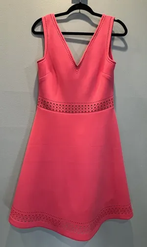 Guess Coral Red Lasercut Scuba Double‎ V Cut Fit and Flare Dress 10 thumbnail 1