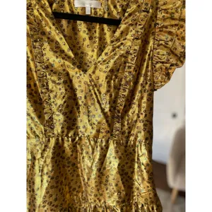 LoveShackFancy‎ Mini Party Dress Gold Metallic Floral Puff Sleeve Quiet Lixury thumbnail 5