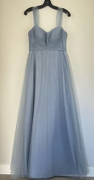 Azazie Pleated Bodice Sweetheart Neck Tulle Blue Maxi Bridesmaid Formal Dress 6 thumbnail 1
