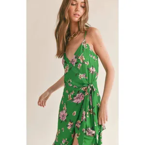 Sage The Label Greener Side Floral Wrap Midi Dress Green Small NWT thumbnail 8