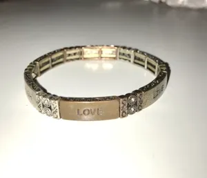 Live Laugh Love Tri-Tone Mixed Metal Panel Stretch Bracelet thumbnail 3