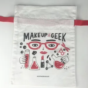 Sephora MakeUp Geek Drawstring Cloth MakeUp Delicates Travel Bag White Red New thumbnail 1
