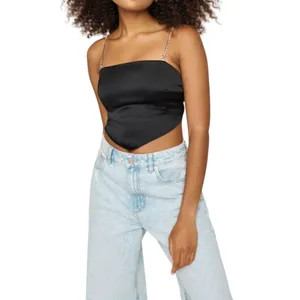 Garage Rhinestone-Strap Scarf Tank Top Black Handkerchief Crop Top Size Small thumbnail 11