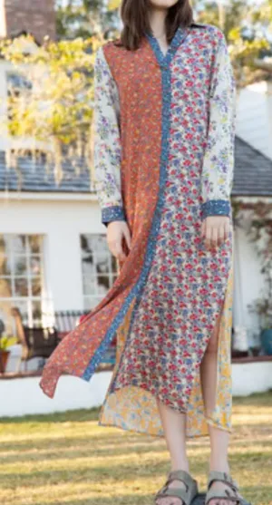 Natural Life Esme Floral Patchwork Maxi Shirt Dress thumbnail 1