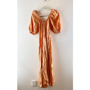 Billabong Endless Shore Puff Short Sleeve Tiered Maxi Dress Orange Peach Small thumbnail 4