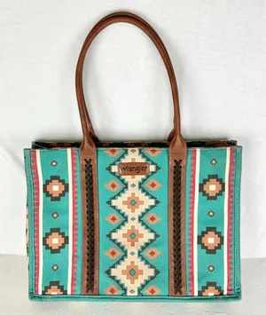 Wrangler Southwestern Dual Sided Wide Tote Bag Teal Western Boho Laptop thumbnail 1
