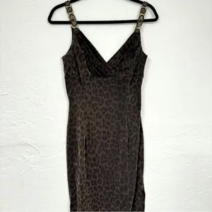 Vintage Scott McClintock Brown Leopard Maxi Dress Womens 6 Formal Glitter Y2K thumbnail 3