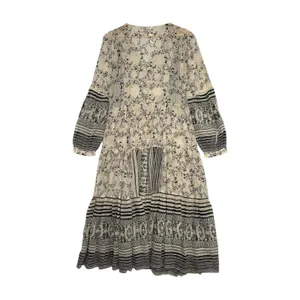 By Anthropologie Talulah Tiered Midi Dress Womens Small Beige Sheer Peasant Boho thumbnail 2