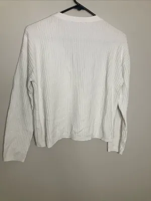 Talbots Cream Ribbed V-Neck Button Front Cardigan M thumbnail 9