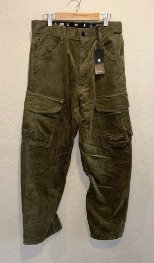 G-Star Raw Women's Dark Olive Corduroy Cargo Pants Size 24 NWT $210 thumbnail 1