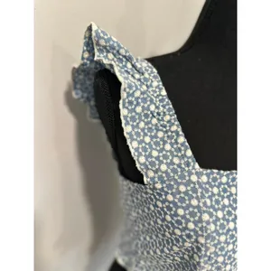 Kirious Los Angeles Eyelet Ruffle Strap Crop Top Women Medium Blue White Cotton thumbnail 9