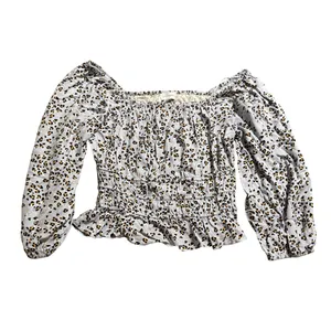 NWT Lost + Wander Blue Leopard Size‎ Medium Women Long Sleeve Square Neck Top thumbnail 2