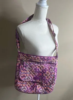 Vera Bradley Iconic Triple Zip Hipster Crossbody Purse Raspberry Medallion. thumbnail 1