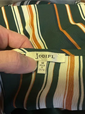Jodifl Striped Faux Wrap Ruffle Midi Dress Size Medium Green Rust Boho thumbnail 2