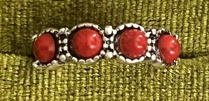 Boho/Design Red Turquoise Stainless Steel Silver Band Size 6 thumbnail 1
