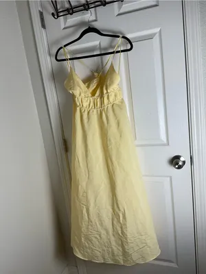 Zara Pastel Yellow Modal Blend Maxi Dress Open Tie Back Smocked Waist Medium thumbnail 4